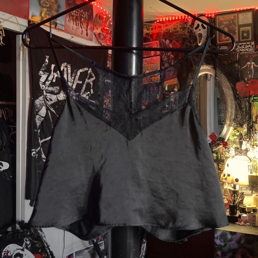 Black Mesh Cami w/ Lace Trim